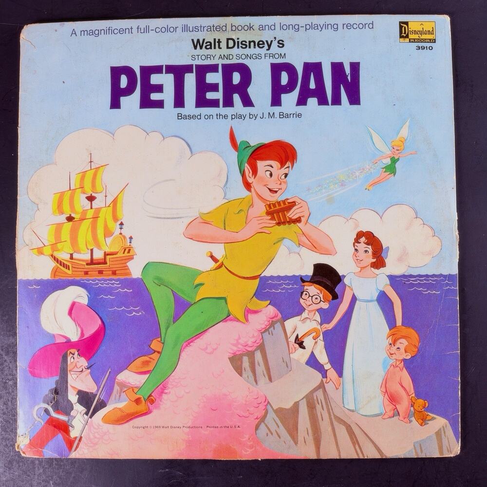 Walt Disney's Peter Pan Vinyl LP & Book Disneyland 3910 Label Original 1969 READ